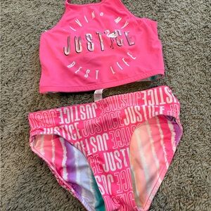 Justice Pink and Multicolor Bikini Set
